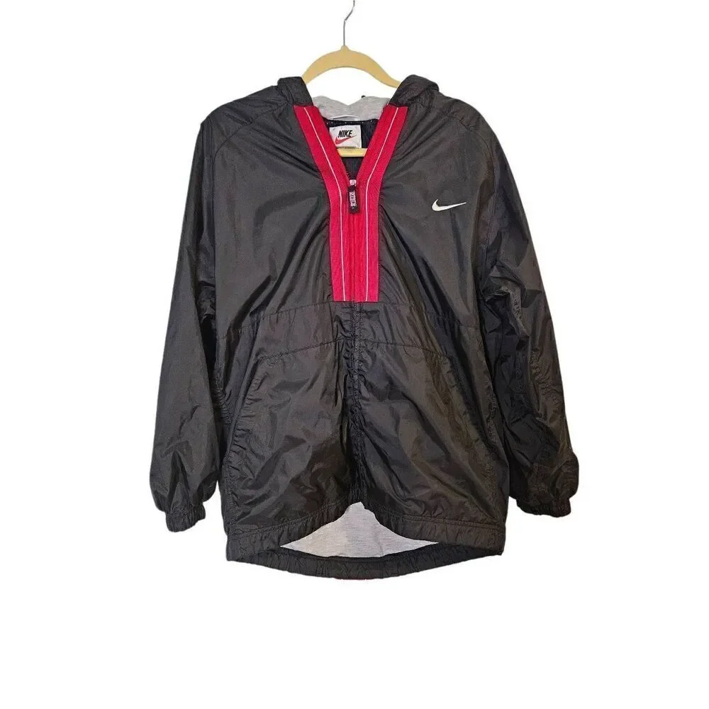 Nike vintage 90's white tag storm fit  hooded windbreaker,  black/white/red. Siz